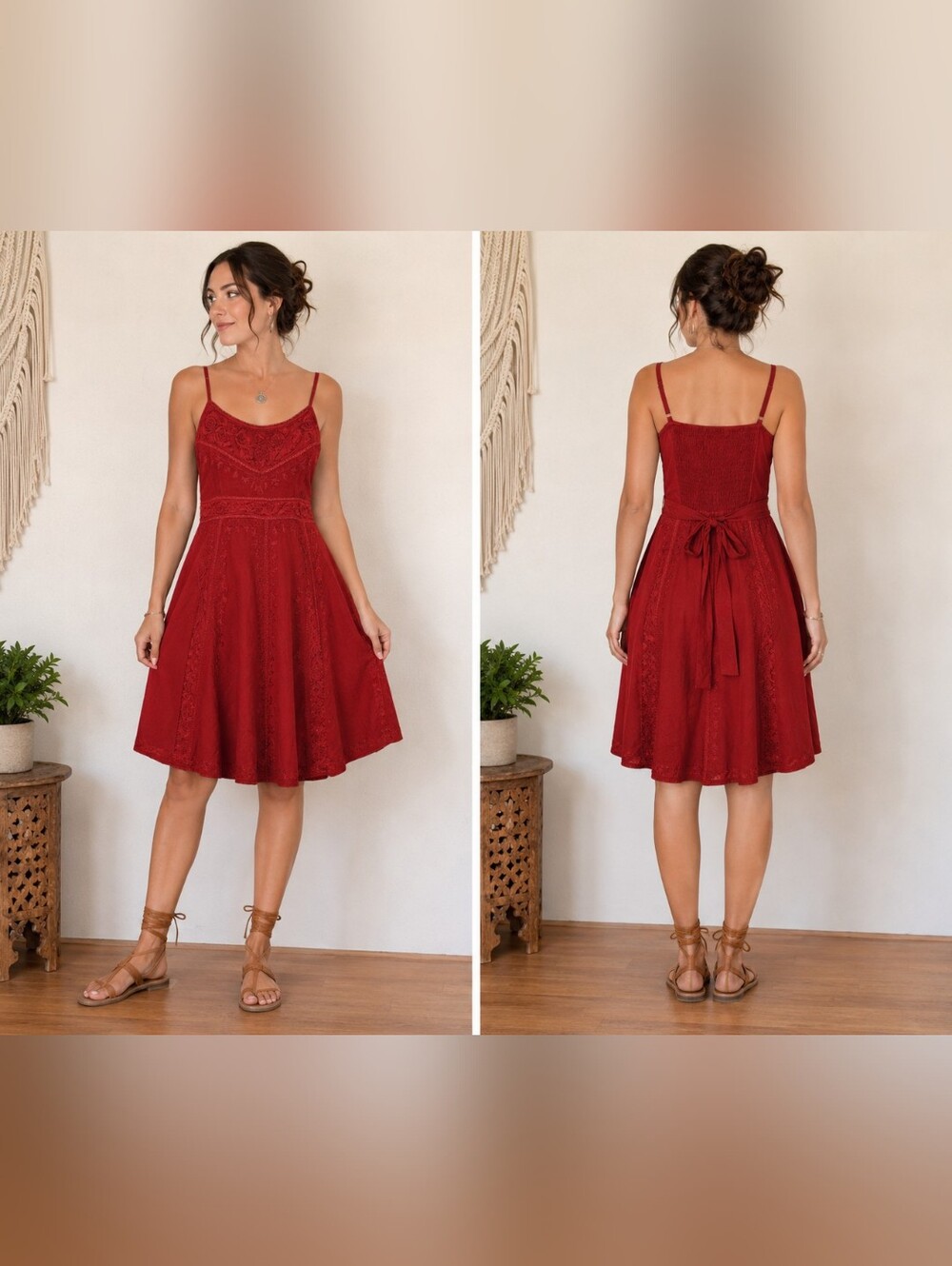Sakkas NWT Red Embroidered Rayon Boho Festival Dress S/M
